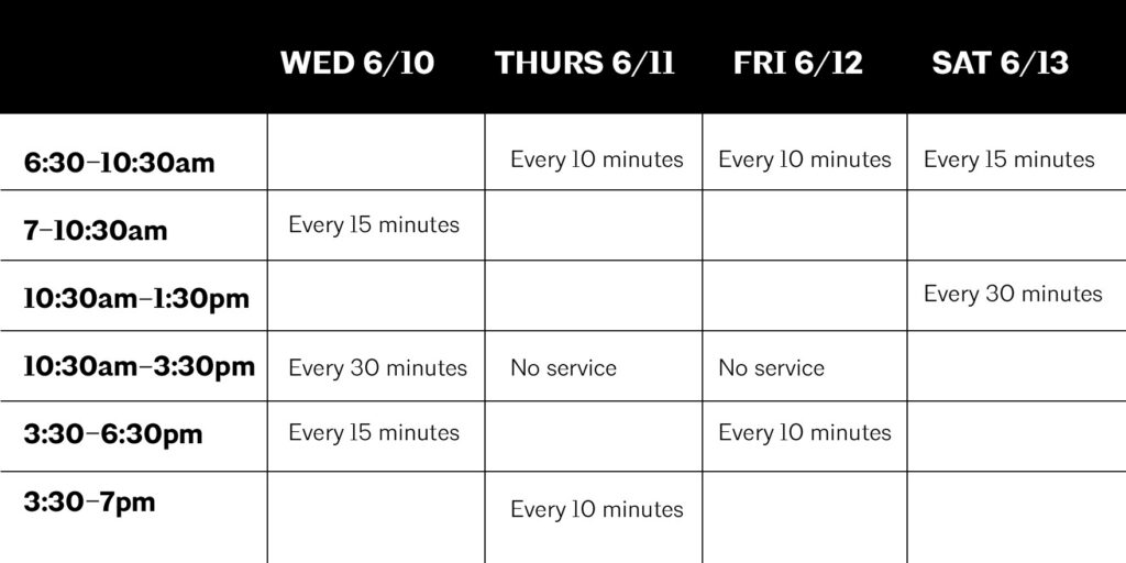 AIA26 shuttle schedule
